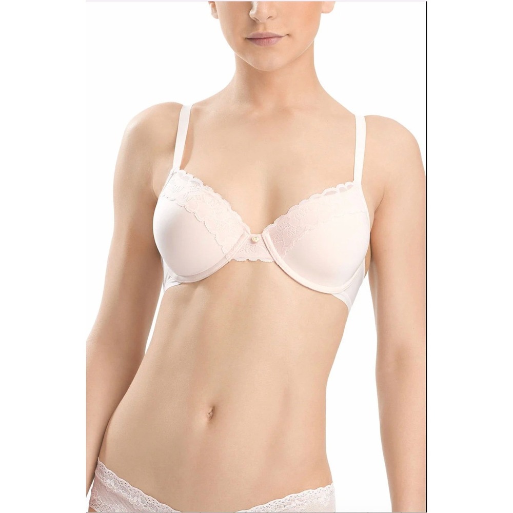 Natori Pink Lace Trim T-Shirt Bra Balconette Underwire Size 34C‎